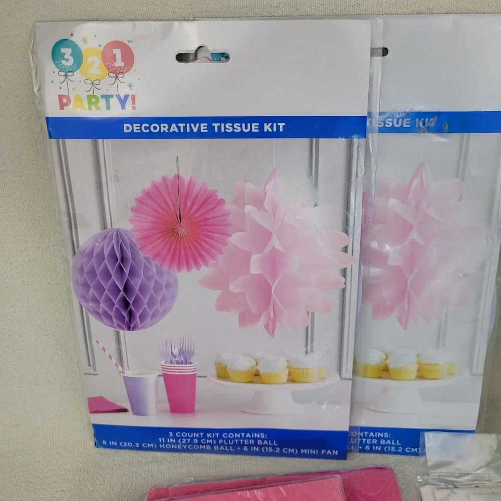 3-2-1 Party Supplies Lot Unicorn Tablecloths Pink Napkins Straws Decorations Etc